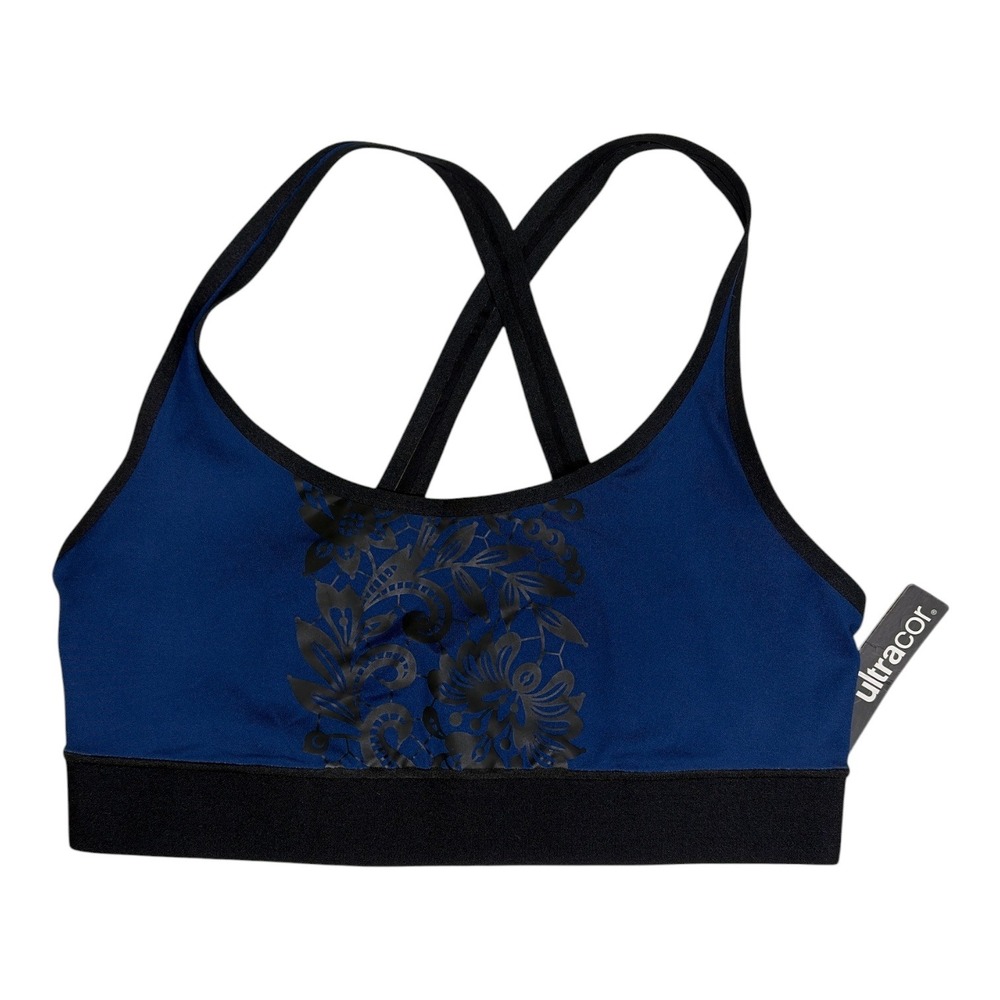 Ultracor‎ Ordinate Silk Stencil Print Bra Navy Blue Cross Back Sports Bra 6OSS S
